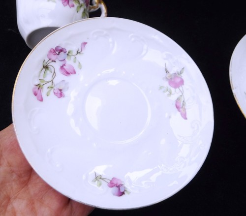 Limoges antikes Kaffeeservice verziert mit süßen Erbsenblumen - Bild 7 von 10