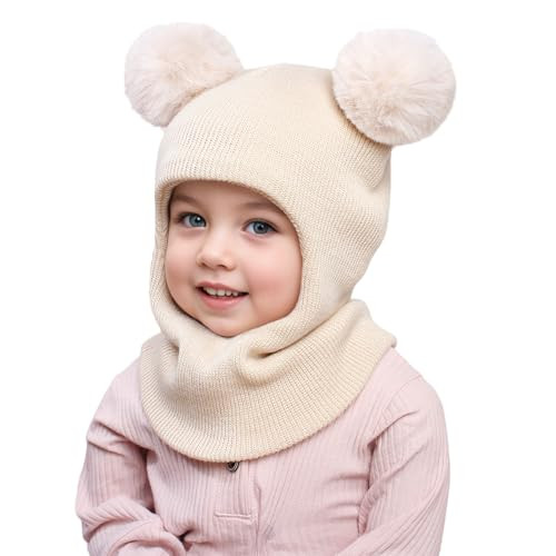 ENBAOHUI Baby Winter Hat Scarf 2 Packs Toddler Winter Hat Boys Girls Beige&pink image 5