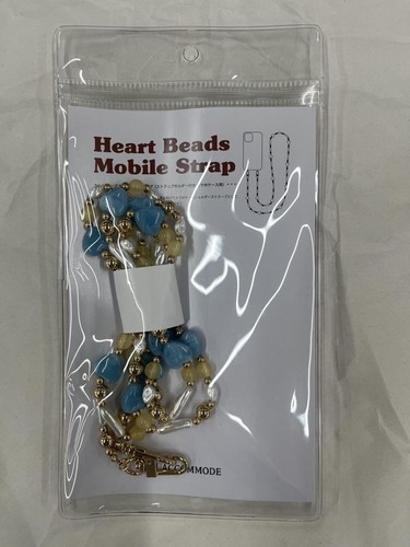 Heart Beads Mobile Strap Blue Gold Clear Beaded Heart Shape Metal Charm - 第 1/2 張圖片