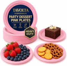 Dessert Party Pink Plastic Plates for Cake, Appetizers, Snacks. Disposable