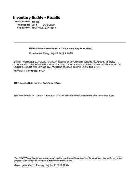 Rear Trunk/Hatch/Tailgate Wiper Spoiler Power Lift Fits 11-15 EXPLORER 10243113