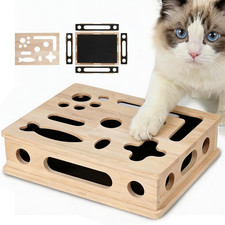 Cat Scratch Puzzle Enrichment Box, Smooth Solid Wood Cat Nail File Enrichment Bo