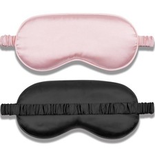 2 Pack Silk Sleep Mask Set Adjustable, Blush Pink  Black