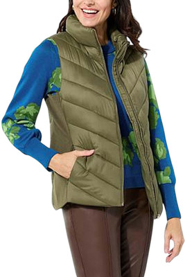 Jaclyn Smith Women's Quilted Chevron Design Puffer Vest Olive
