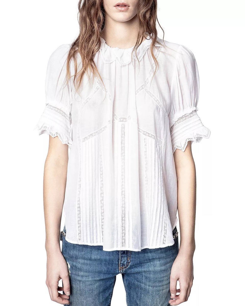 トップス Andequal piping bulky frill blouse White Ruffled Sheer Blouse | Zara Trafaluc | Feminine