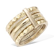 Bague T52 à 62 Semainier Sculpté Diamantée 5 Joncs Plaqué Or 18K Dolly-Bijoux