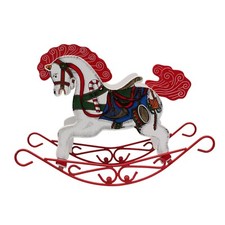 Vtg Red Wooden Rocking Horse w/ Yarn Metal Base Bow Rocker Christmas Decor