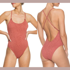 NEW 95 Roxy Small Wild Babe Animal Print One-Piece Swimsuit Marsala T418