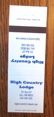 ALTO, NEW MEXICO MATCHBOOK COVER: HIGH COUNTRY SKI LODGE EMPTY MATCHCOVER -D