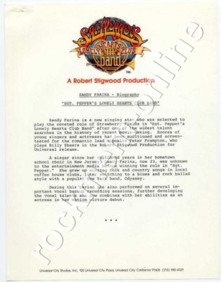 Bee Gees Sandy Farina Sgt. Pepper's Lonely Hearts Club Band Press Kit 1978 