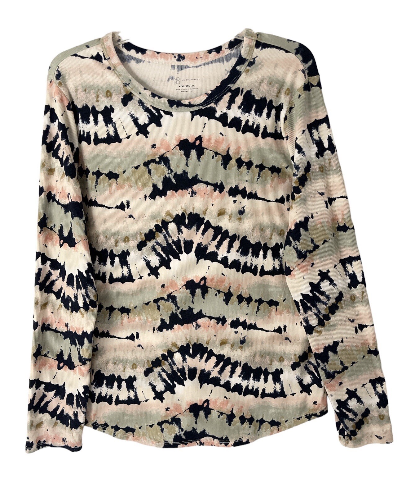 No Boundaries Top Juniors XXXL Tie-Dye Stretchy Soft Knit Long Sleeve Crew Neck