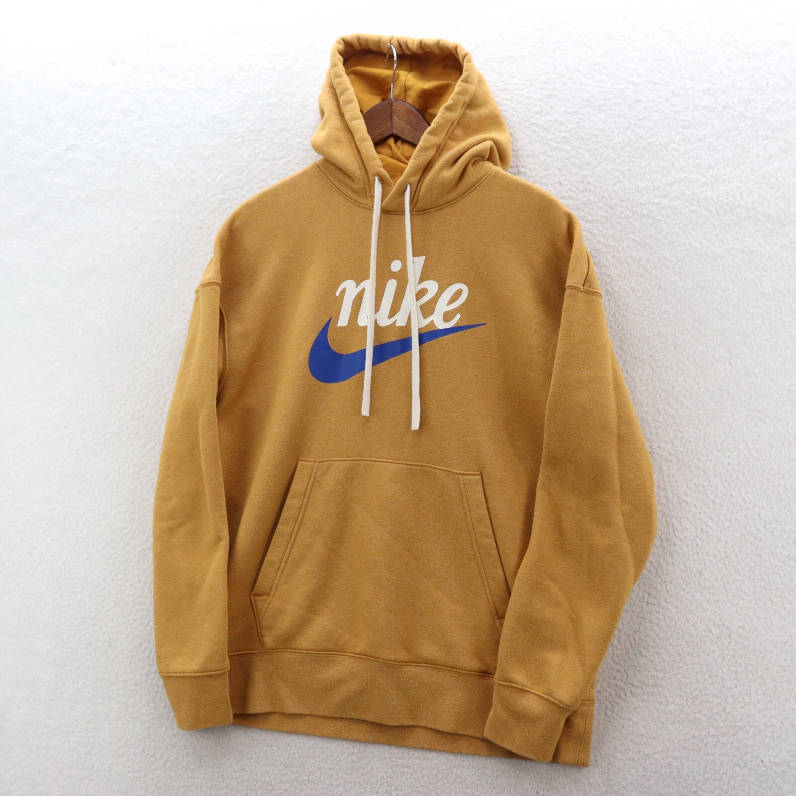 Nike Hoodie Men's Large Gold Sportswear Heritage Pullover Fleece Swoosh Logo