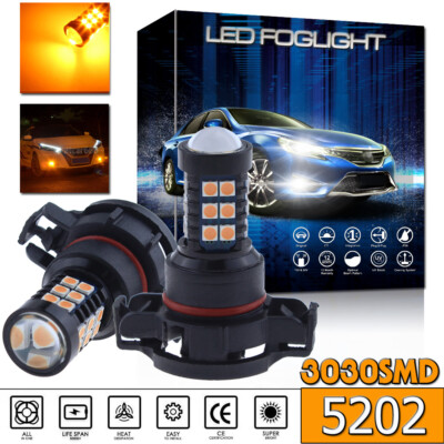 2X 30-3030SMD 5202 H16 Super Bright Amber Yellow LED DRL Driving Fog Light Bulbs