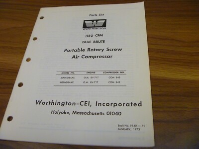 Worthington 1150-CFM Blue Brute Rotary Screw Compressor Parts Catalog 9140-P1