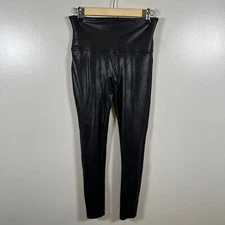 Spanx Faux Leather Leggings Size Large Black High Rise Slimming Shaping Stretch
