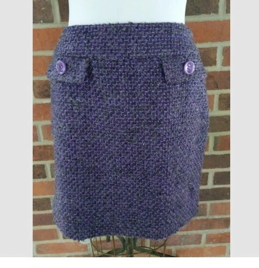 EUC Michael Kors Tweed Mini Skirt Purple Gray Outside Pockets size