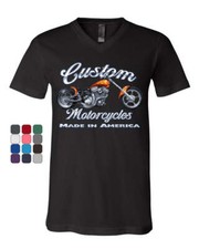 Custom Motorcycles V-Neck T-Shirt Biker Chopper American Tradition USA Tee