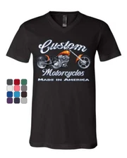 Custom Motorcycles V-Neck T-Shirt Biker Chopper American Tradition USA Tee