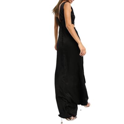 TFNC Deep V Back Waist Cutout Satin Maxi Dress in Black, Size 8 | eBay