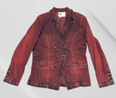 DG2 Diane Gilman Maroon Red denim embroidered Western Double jacket M 8-10