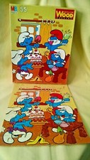 Smurf Puzzle Vintage 1982 Peyo Milton Bradley Wood 55 Pc Complete 4297-2 Cake