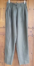 Vintag Lauren Alexandra Sz 8 Olive 100 Linen High Rise Pleated Tapered Trouser