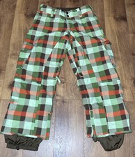 Snow Pants Burton Stow Cargo Snowboard Ski Winter Green Tartan Plaid Size XS
