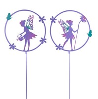 2Er Set Gartenstecker H80Cm Elfe Fee Metall Lila GrüN Gartendeko Deko Garten