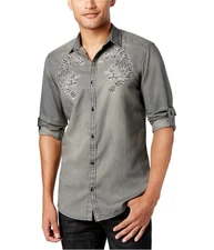 I.N.C Mens Embroidered Bengal Tiger Button Up Shirt