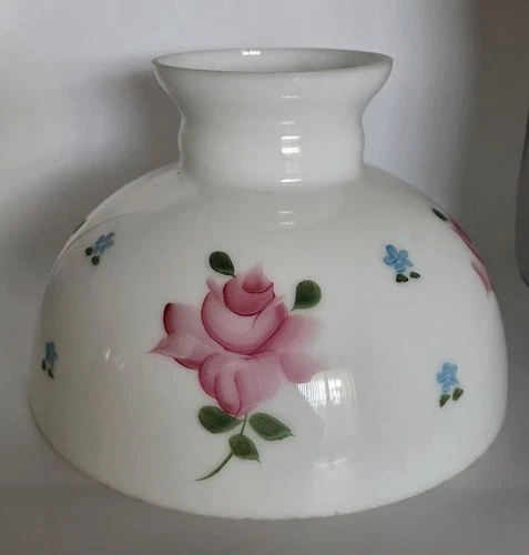 Vintage Glass Lamp Shade 10" Fitter Milk White Pink Blue flowers Oil Electric