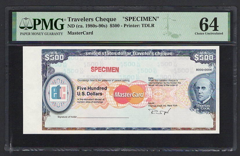 United States 500 Dollar (1980-90) Master Card Travelers Cheque