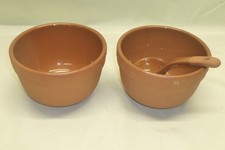 2 TERRA COTTA SALSA Guacamole BOWLS with SPOON SERVER Set GLAZED INSIDE 5