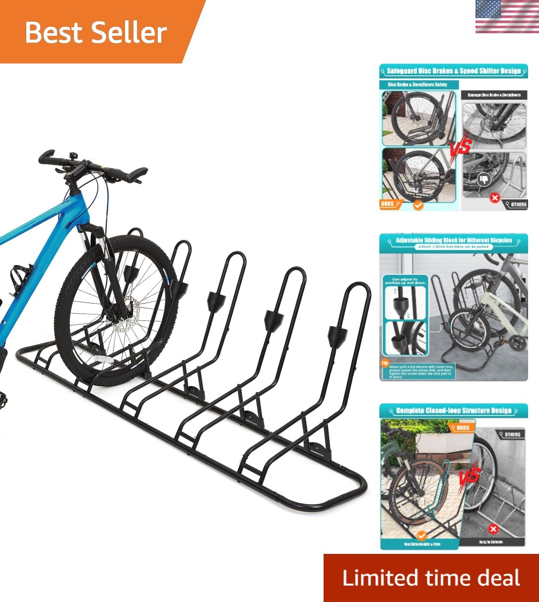 Bike Rack for 5 Bikes Indoor Outdoor Garage Kids Mountain Road Bikes Holder