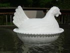 Vintage Indiana Glass White Milk Glass Hen on Nest Dish – 7” Covered Chicken