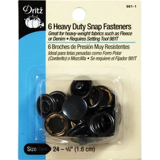 Dritz Heavy-Duty Snap Fasteners 5/8" 6/Pkg-Black, 981-1