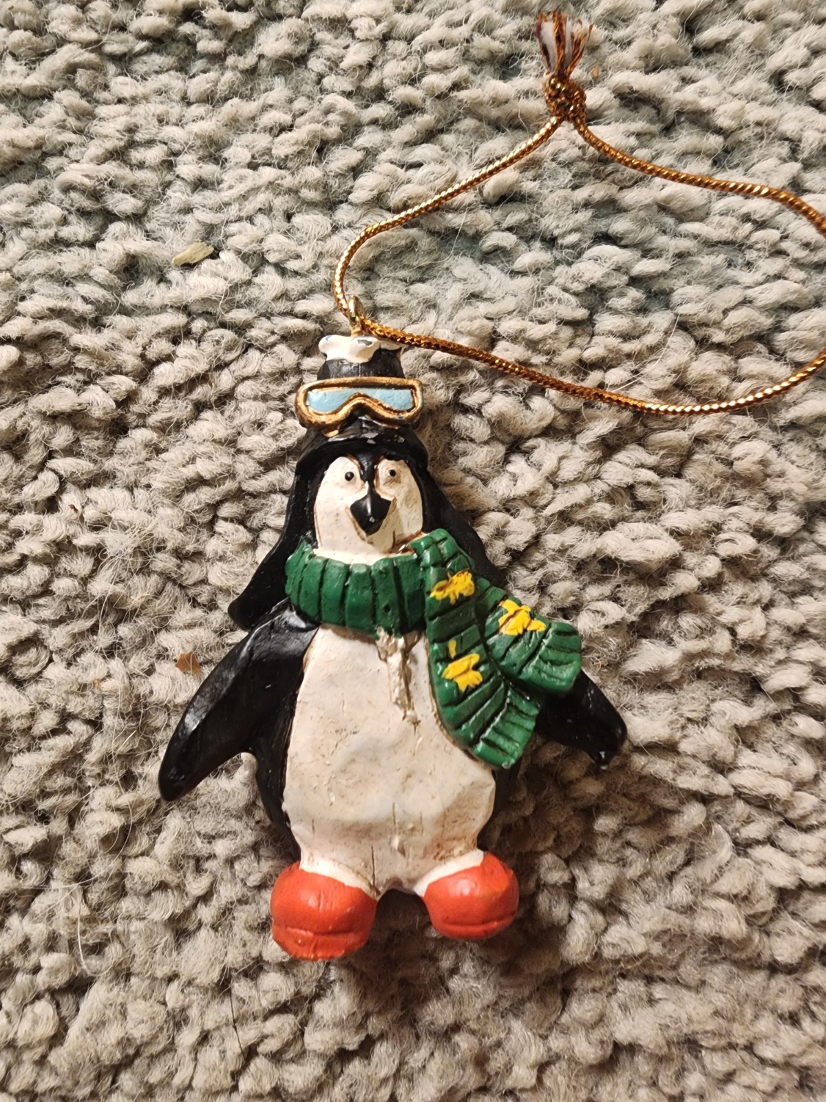 Vintage Penguin Christmas Ornament Scarf Ski Goggles Winter Holiday Decor