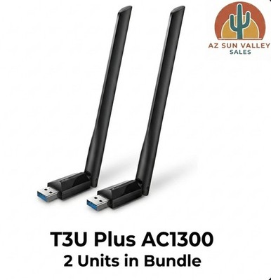 2x Bundle TP-Link Archer T3UPlus AC1300 High Gain Wireless Dual Band USB Adapter