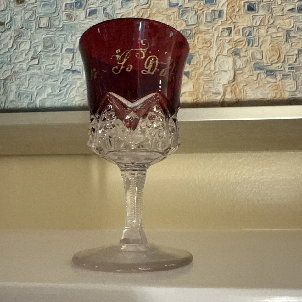 Antique Ruby Flash Souvenir 4” Small Goblet "1905 Aberdeen GoDak" Etched V. Good - Image 2 of 4
