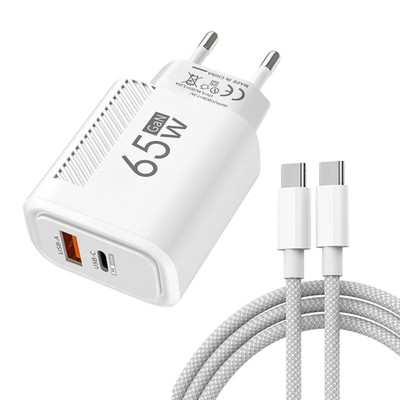 65W GaN Schnellladegerät mit 1m USB-C-Kabel | Power Delivery (PD)