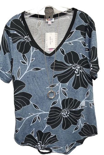 NUEVA Camiseta LuLaRoe Mediana Azul Blanco y Grande Negro Iris’s Flowers Floral Iris - Imagen 4 de 7