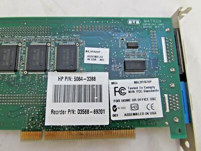 D3568-69201 HEWLETT PACKARD HP MATROX PCI VIDEO CARD MILLENNIUM II 8MB WITH VGA