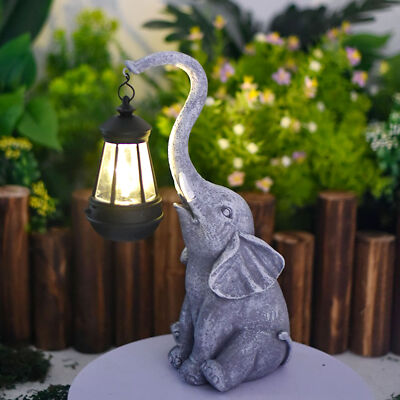 Elefanten Deko mit Solar Laterne Gartenfiguren Elefantenstatue mit Solar Light