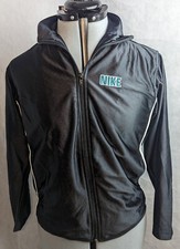 Vintage Nike Yout Boys Medium 10-12 Satin Track Jacket Black Turquoise Full Zip
