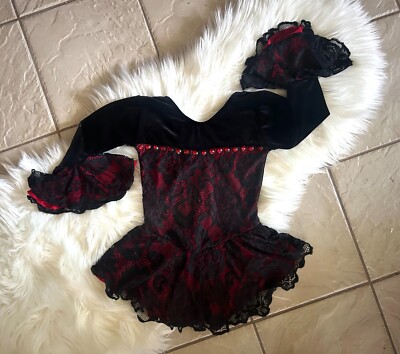 NEW GIRLS Black & RED LACE Ruffle SALSA GEM Competition FIGURE ICE SKATING Dress