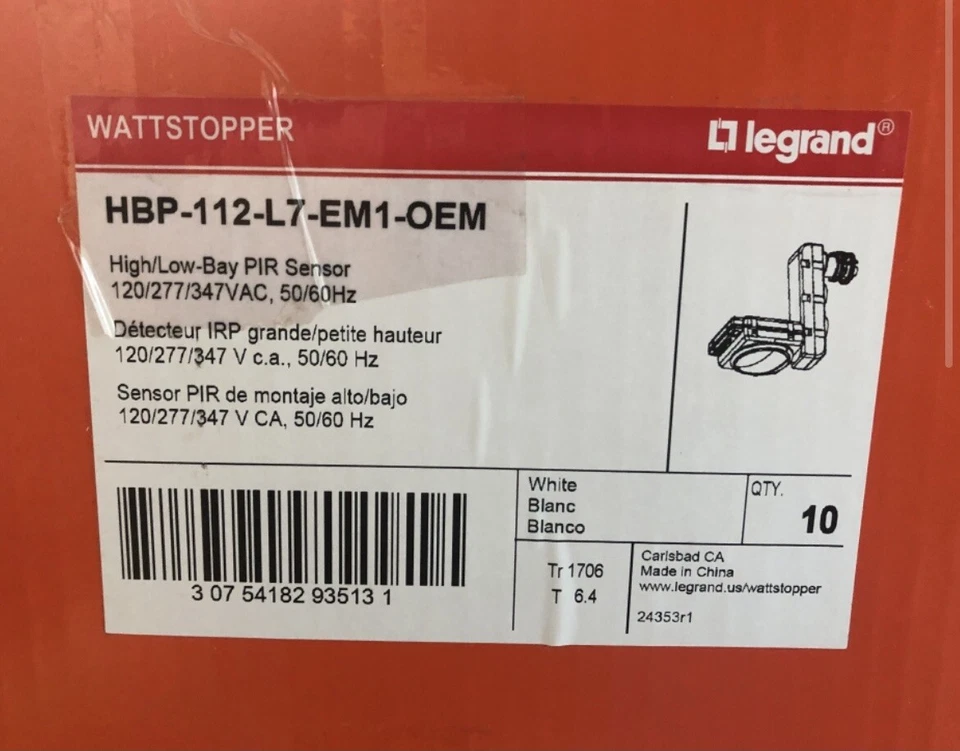 Wattstopper Legrand HBP-112-L7-EM1-OEM PIR sensor with extender module (new) - Image 2 of 4