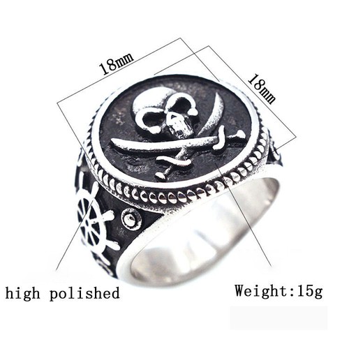 Gothic Mens Stainless Steel Gold Biker Pirate Skull Ring Size 6-15 - Picture 19 of 23