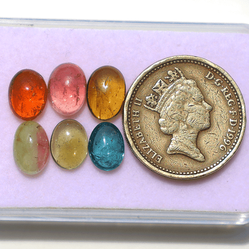 Lotto 6 Pezzi Pietre Preziose Cabochon Ovali Naturali Multi Tormalina Alta Qualità 8,5mm-10mm - Foto 5 di 15