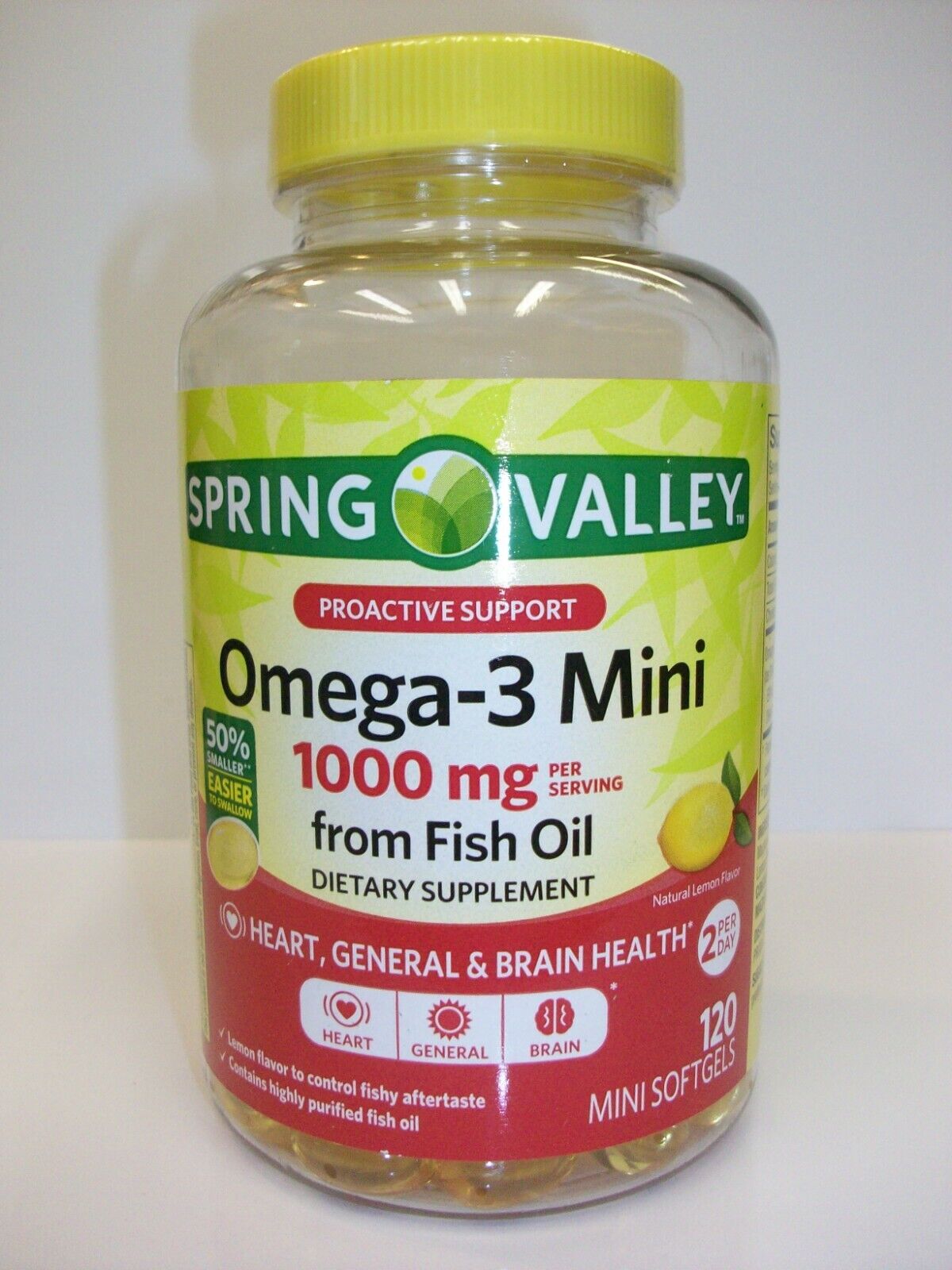 Spring Valley Proactive Support Omega-3 from Fish Oil Heart General & Brain  Health Dietary Supplement Softgels, 1000 mg, 120 Count 