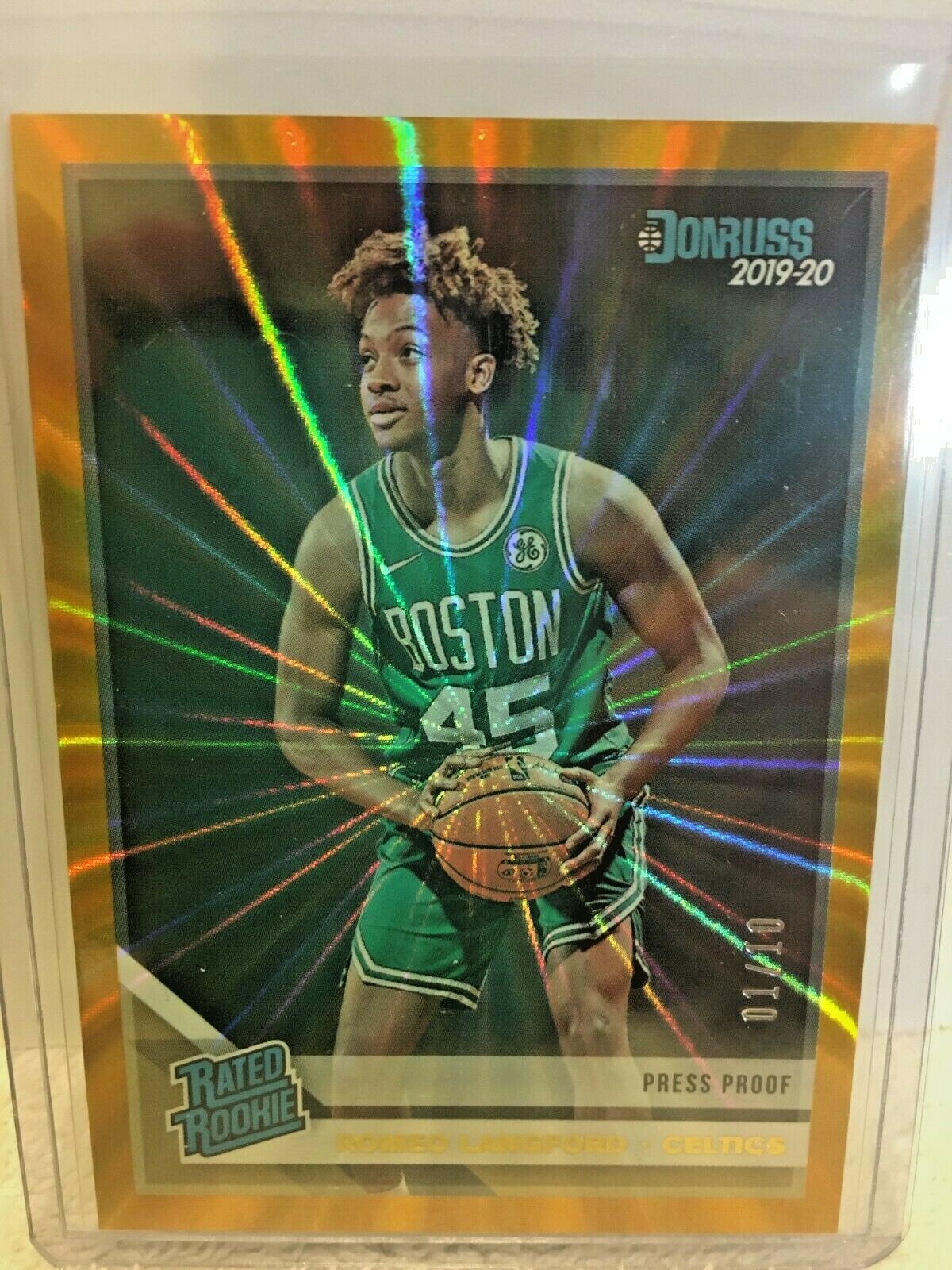 2019-20 Panini Donruss Rated Rookie Romeo Langford Gold Laser 01/10 Press Proof!