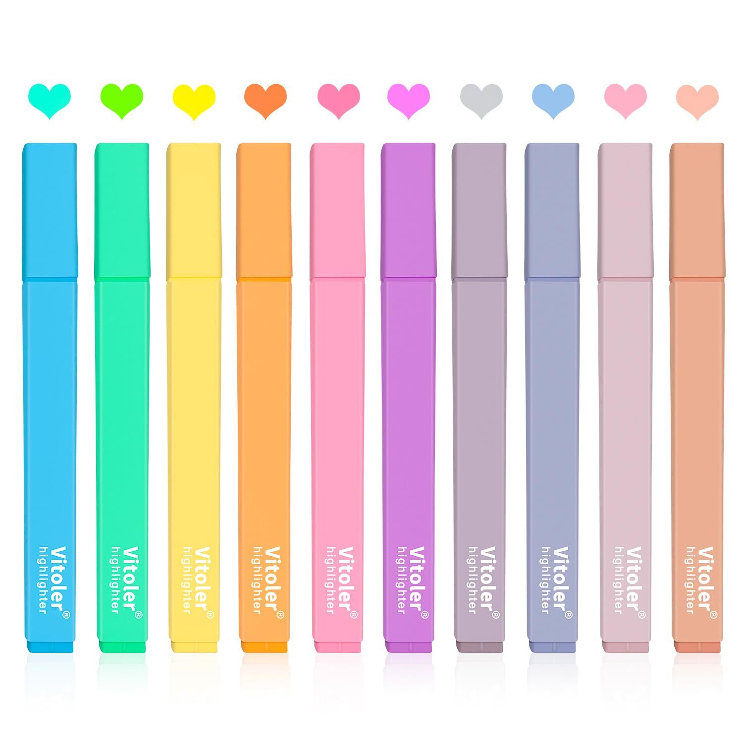 Vitoler 10Pcs Aesthetic Bible Highlighters Chisel Tip Marker PenAssorted Colo-image
